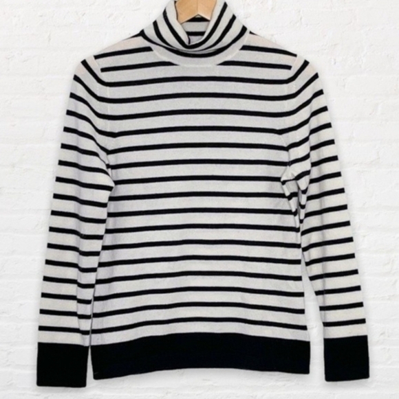 Pure Collection Sweaters - Pure Collection Cashemere Striped Black and White Turtleneck Sweater